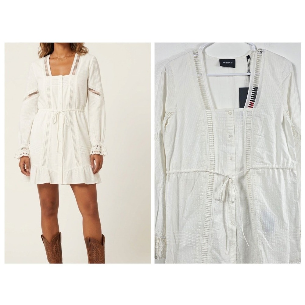 The‎ Kooples Cotton Lace Mini Dress Women 2 White Luxury  Swiss Dot Boho Ruffle